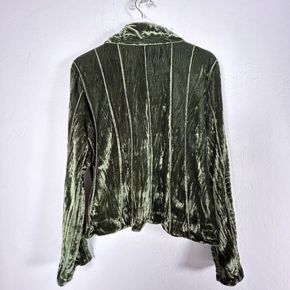 Womens Olive Green Velvet Blazer Jacket Size Large Button-Front Lightweight - Picture 2 of 6